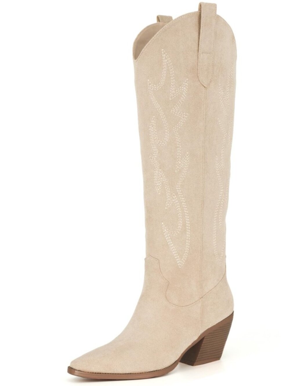 Cowgirl Boots Women Knee High Boots Pointed Toe and Block Heel Cowboy Suede and